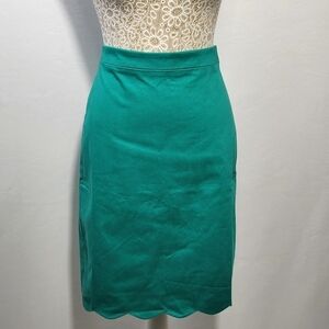 J Crew NWT Women Skirt Teal Scalloped Hem Back Vent Cotton Lined Size 0 Career